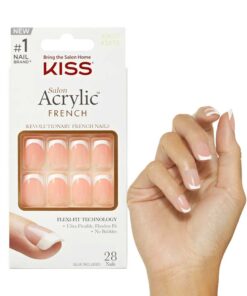 Kiss Salon Acrylic, Press On Nails, Nude/White, Short Size